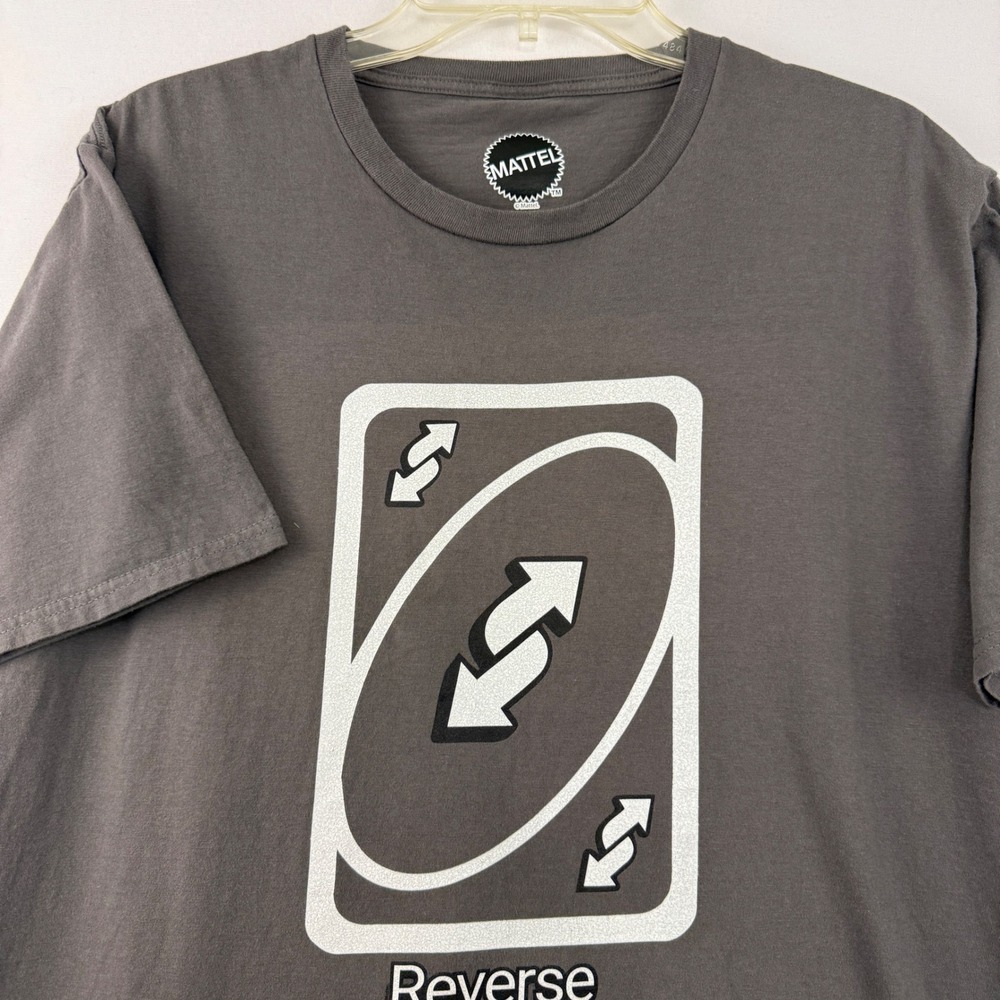 Mattel UNO Reverse Card‎ Graphic T Shirt Men Large Gray Short Sleeve Casual
